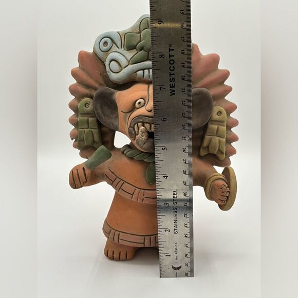 Mexican Autinah Reproduction 10” Mayan Man Incense Pen Holder Pottery MARKED - Picture 11 of 11